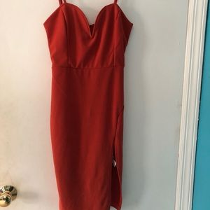 Orange Body Con Slit Dress